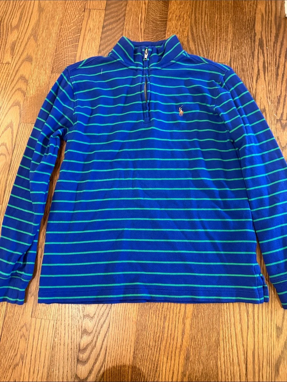 Ralph Lauren Royal Blue with Green Striped Half-Zip Pullover Size Medium